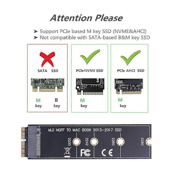 M.2 NVME SSD Konverter Adapterkort for MacBook Air Pro Retina 2013-2017 NVME/AHCI SSD Oppgraderingssett For A1465 A1466 A1398 A1502