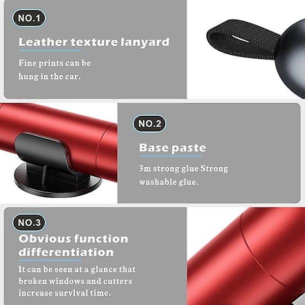 Säkerhetshammare för bilfönster, aluminiumlegering, multifunktionell nödhammare för bil [C] red