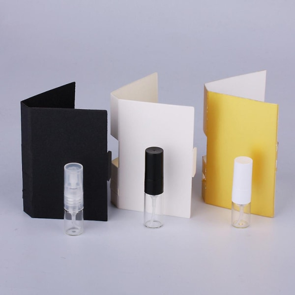 100 st/lot 1 ml 2 ml 3 ml sprayflaska påfyllningsbar parfymflaska med papperskort för presentprov parfymflaska paket Gold paper card 1ml White