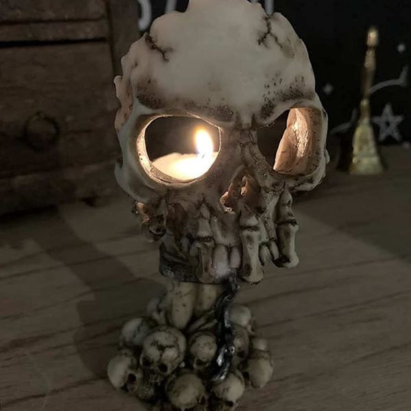 Halloween Dekorationer Skräck Halloween Skelett Ljusstakar Hartsljusstake för Sovrum Studie Butik[C]