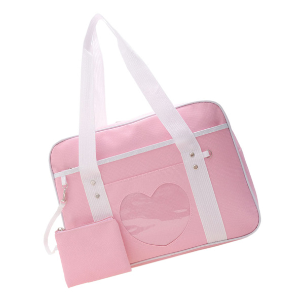 Håndtaske Bærbar Transparent Hjertemønster Stor Kapacitet Nylon Materiale Blød Behagelig Skulder Tote Taske til Shopping Pink Fri Størrelse[C]
