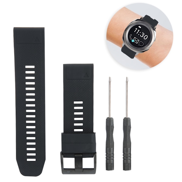 26 mm silikonklockarmband med spänne, vattentåligt, passar till Garmin fenix 5Xplus (svart) [C]