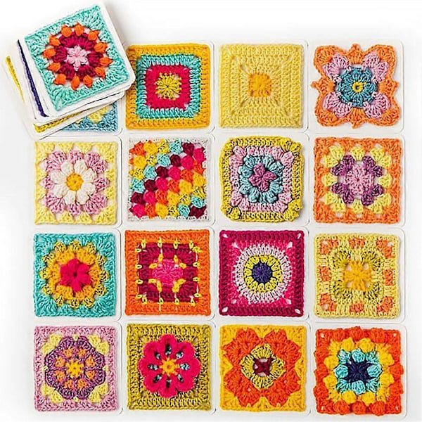 Granny Square Kortstokk, 50 Miks og Match Design, Heklesett, Firkantet Kortstokk Hekling, Granny Square Kort for Hekling og Strikking