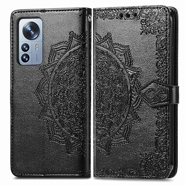 För Xiaomi 12 Pro Mandala Blomma Präglat Horisontellt Flip Läder Telefonfodral I6(FCC)