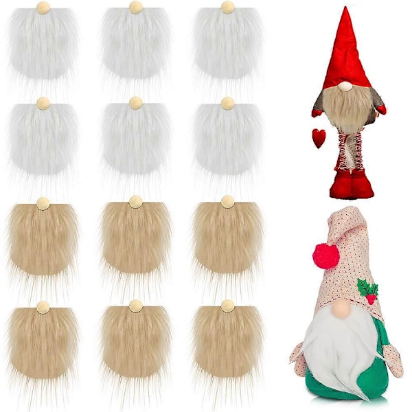 12 st Gnome-skägg för pyssel - Konstgjord päls, förskurna, handgjorda dvärgskägg, 12 st träkulor för juldekoration