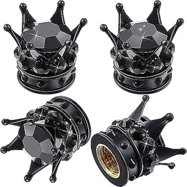 (svart) 4 Crown Ventilhattar Universal Bling Ventilhatt Kristall Ventilhatt Rhinestone Ventilhatt Krom Bil Crown Ventilöverdrag