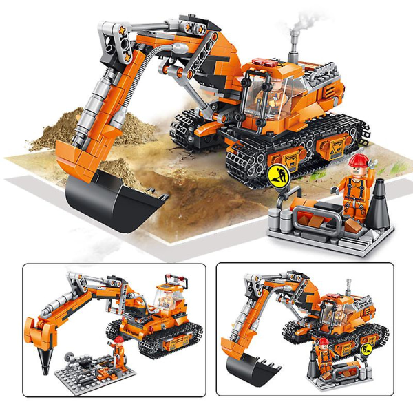 Byggklossar Boy City Engineering Car Lego Pedagogiska byggstenar för barn Leksak (grävmaskin Deformation Borrigg 640003a)