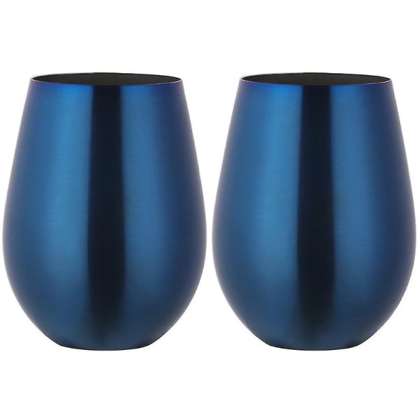 Rostfritt stål stamfritt vinglas, portabelt vinglas för utomhusbruk - set med 2 drickskoppar av metall Blue