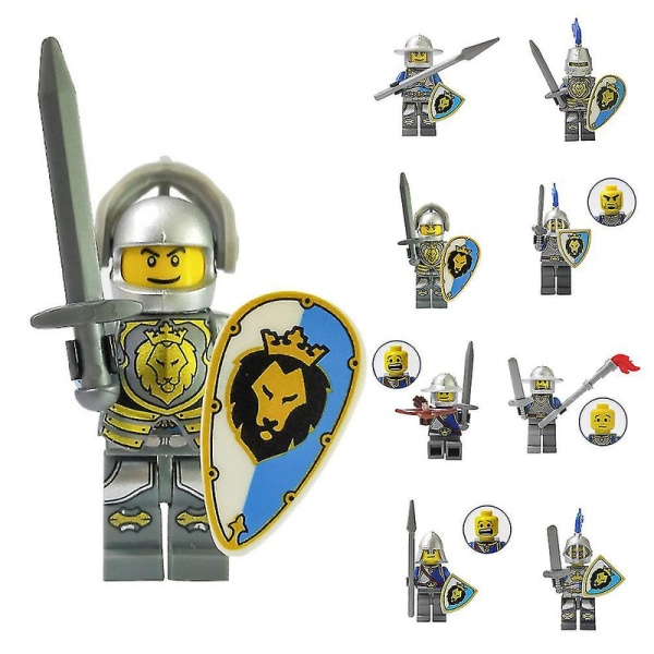 8st/ set Knight Action Figurer Barn Presentblock Leksaker med medeltida vapen för Lego A
