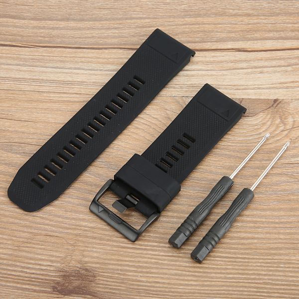26 mm silikonklockarmband med spänne, vattentåligt, passar till Garmin fenix 5Xplus (svart) [C]