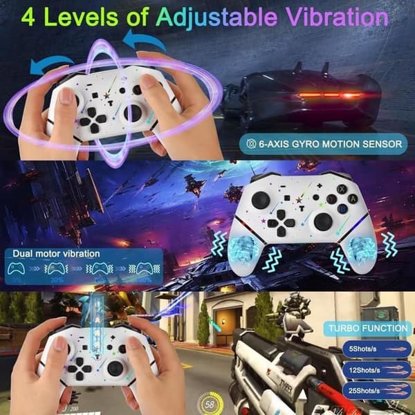 Switch-controller, trådløs Pro-controller + batteri/RGB-lys/dobbelt vibration/gamecontroller til Switch/Lite/OLED/PC hvid[YJD]