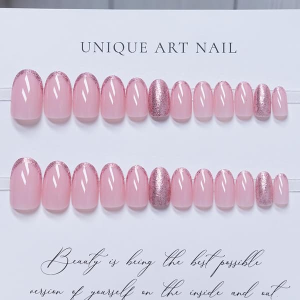 Press On Glitter Negler 24 Stykker Rose[C]