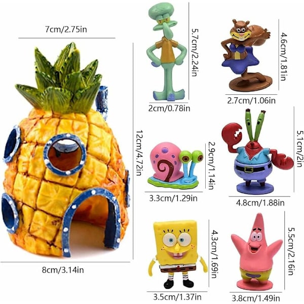 Spongebob Fyrkantig Akvarium Dekor - Set med 7 Akvarium Dekorationer