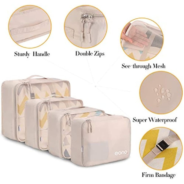 Eono 8 st packningskuber för resväska Lätt bagage packning arrangörer packningskuber för resetillbehör - beige Pink