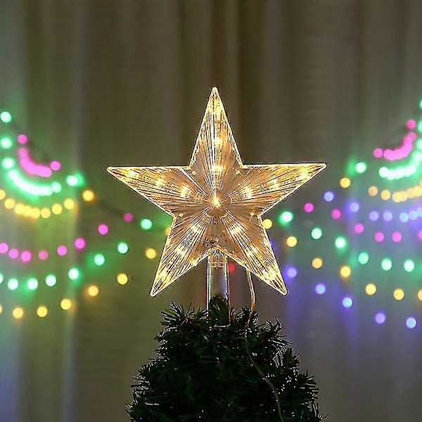 Juletretopp med 10 LED-lys med strømplugg - 18 x 22 cm (C)