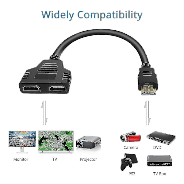 HDMI-splitteradapterkabel HDMI-splitter 1 in 2 ut HDMI-hane