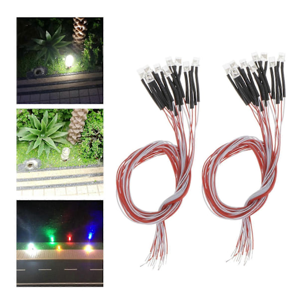 20 Styk Forkablede 3mm LED Lyspærer Lysdioder DC3V Varm Hvid + Rød