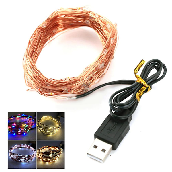 2/5/10m Vattentät Koppartråd 5V USB LED Fe-strängljus Bröllopsfest Dekor KAESI[C]