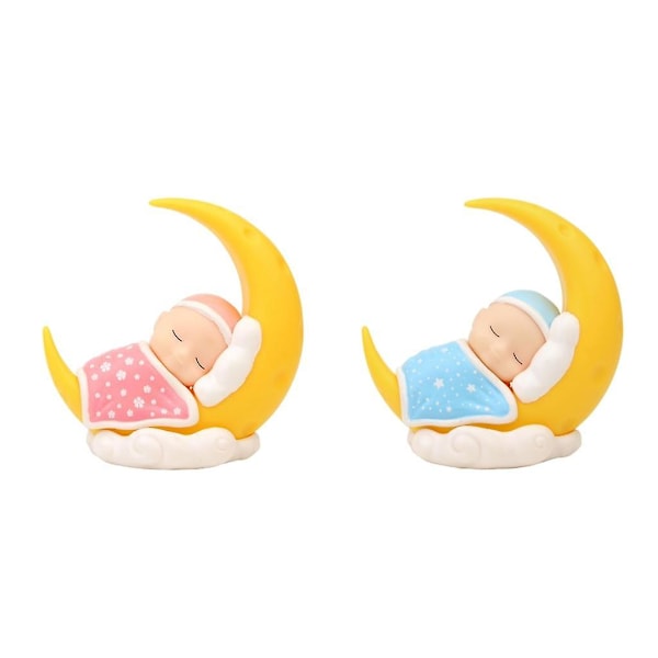 2x Sovende Baby Måne Ornamenter Leker Kakepynt til Kake Bil Hjem (C)