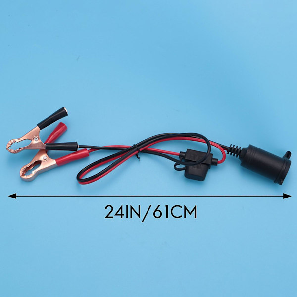 2FT 12V 24V Bil-Tændrørstik Hunadapter 10A Alligator Klemmer Bilbatteri Klips-på Forlængelse