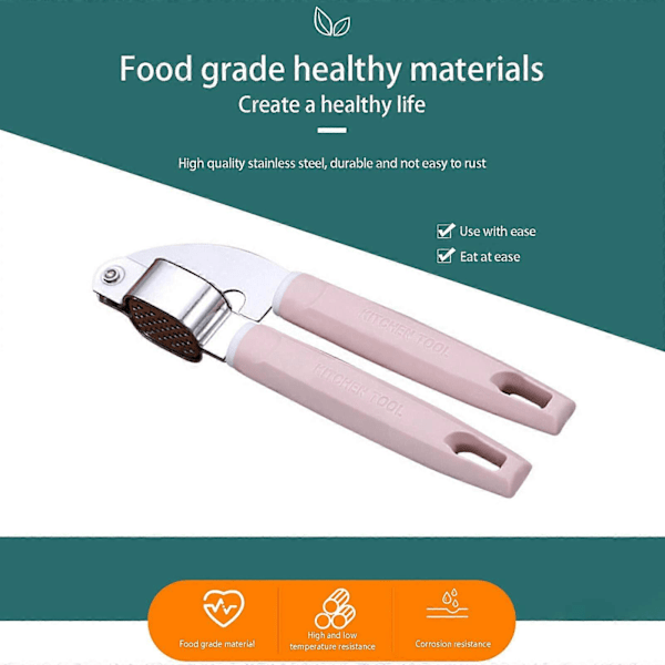 Hvitløkspresse med ergonomisk håndtak, rustfritt stål, 17 cm hvitløkskutter, praktisk og lett å rengjøre (HYYC)