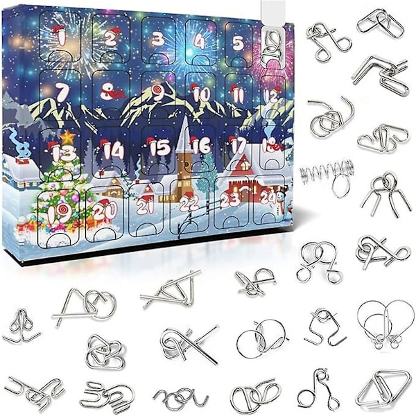Adventskalender 2023 24 Dage Jule-nedtælling Hjernepuslespil Metaltråd Puslespil Sæt Lænke Lås Interlock Legetøj Overraskelse Blind Box Gave