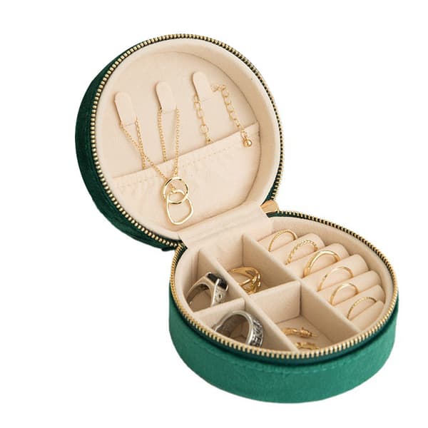Miniatyr blå sammet resebox, kompakt förvaringsväska för[C]