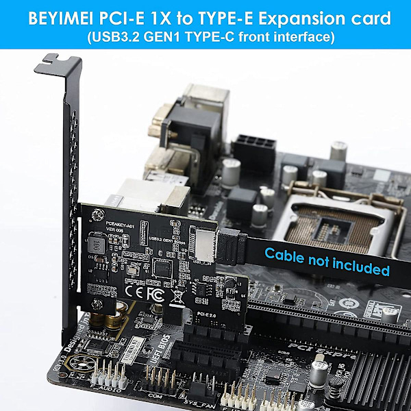 PCI-E 1X till USB 3.2 GEN1 5Gbps Typ-E A-Key Utbyggnadskort, Frontpanel Typ-C-gränssnitt för stationär dator