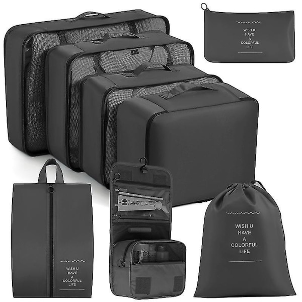 Pakke Cubes til Kuffert 8 stk./sæt Rejse Pakke Cubes Rejse Bagage Pakning Organiser Black