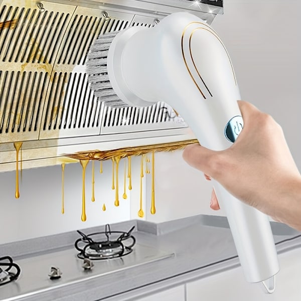 5-borste Elektrisk Golvtvättset - Sladdlös, Bärbar, Handhållen, Svängbar Rengöringsborste med Utbytbart Huvud