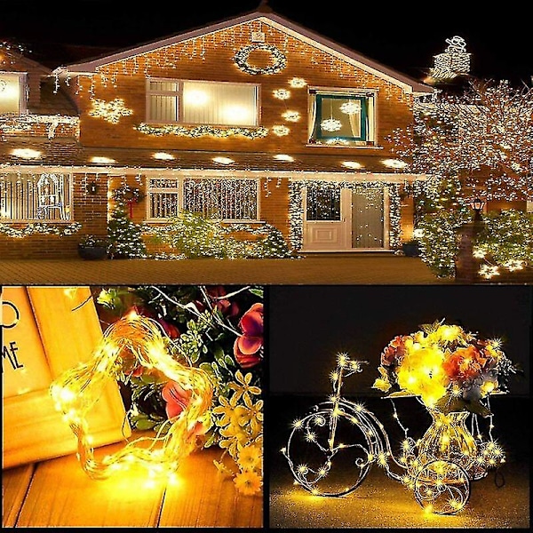2 x 10m Batteridrivna LED-ljusslingor 100 LED-lampor Timerfunktion Med Fjärrkontroll IP65 Vattentät Inomhus- och Utomhusdekoration För Jul Bröllop