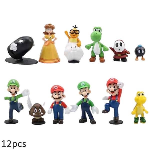 12st Super Mario Bros Mini Figurleksaker Docka Actionfigurer Modellkollektion Dekoration Barn Födelsedagspresent