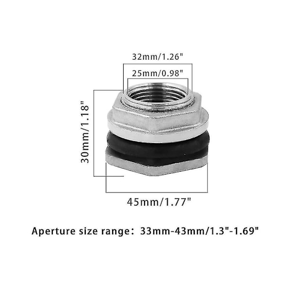 3/4 tommer Vandtankforbindelse Sus304 Rustfrit Stål Gennem-bulkfitting, Vandrørsforbindelse, til Regn
