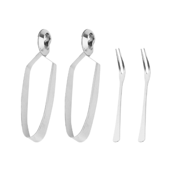 4 stk. Rustfrit Stål Sæt Spise Sneglegaffel Sneglebestik Cocktail Gaffel Escargot Serveringstang Snegle Tang Gaffel Sæt[C] Silver 15.5X2.7X1.5CM