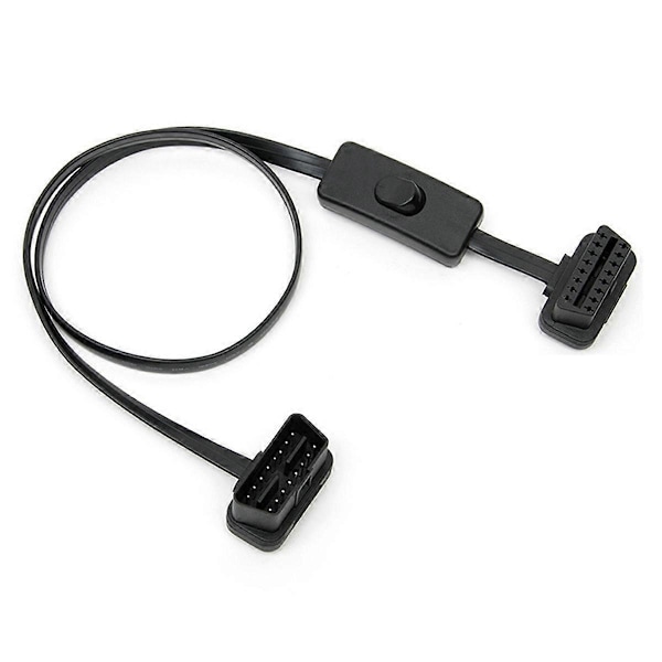OBD2 Han til Hun Retvinklet Diagnostisk Forlængerkabel 60CM med Strømbryder OBD Switch Kabel Black
