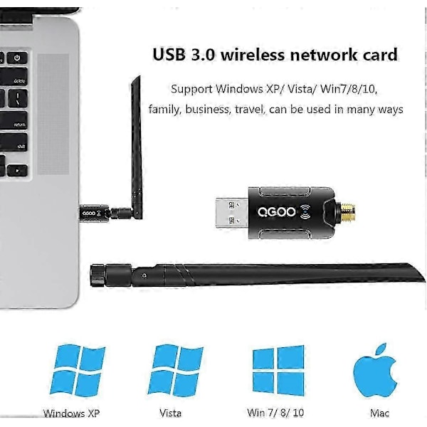 Realtek RTL8812BU USB WiFi-adapter, Dual Band AC1300 för PC, Multi-Systemkompatibilitet, Hög Gain-antenn för förbättrad nätverkstäckning (Antenn (C)