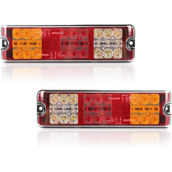<p>2 stk LED Trailer Baglygter 12V E-Godkendt Vandafvisende Bil Baglygter, 5 Funktioner - Bremslys, Blinklys, Baklys, Positionslys, Reflektor