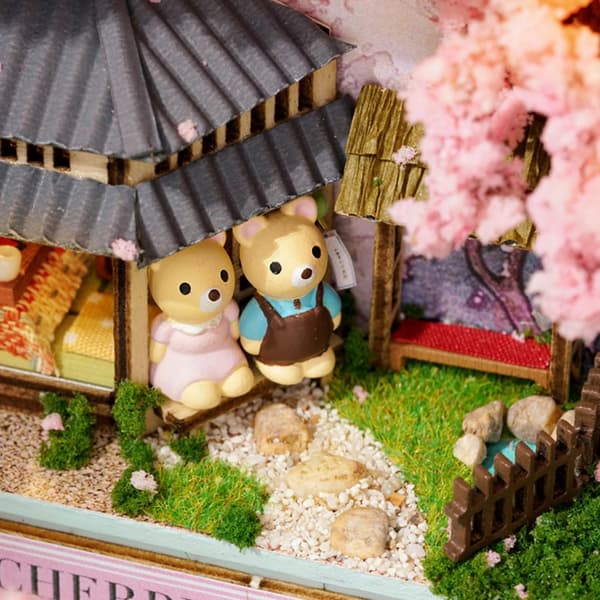 Miniature Dukkehus Sæt 3D DIY Træ Sæt med Møbler 1x100 Stykker Æbleblomster[C]