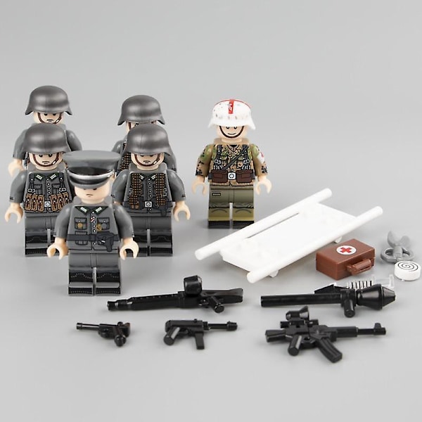 MOC 6 stk/sett WW2 Militære Hær Soldatfigurer Byggeklosser