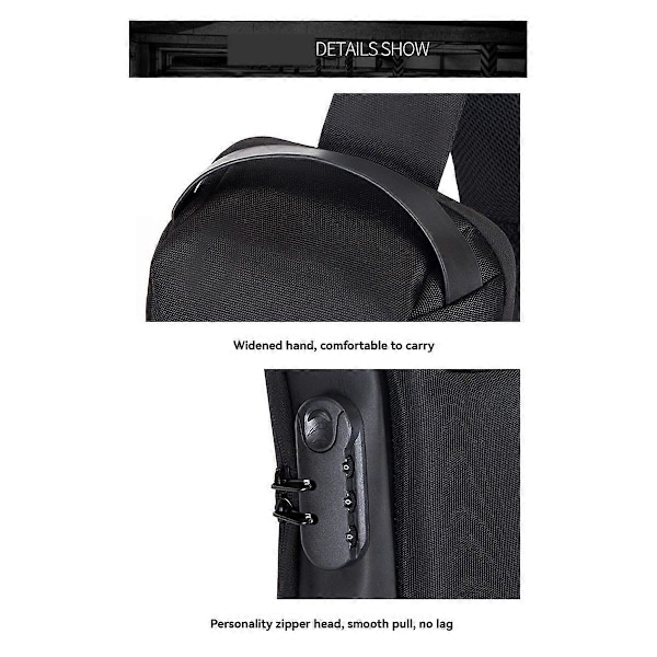 Vattentät USB-laddning Stöldskydd Crossbody Väska med Lås, Portabel Bröstväska Ryggsäck (C)