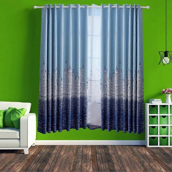 Moderne blå mønstrede polyestergardiner 100x250cm lystette for soverom og stue