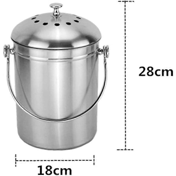 5L Stainless Steel Compost Bucket Kitchen Countertop Compost Bin Kitchen Compost Bin Kitchen Compost Bucket Compost Bucket with Lid,Kitchen Compost Bi