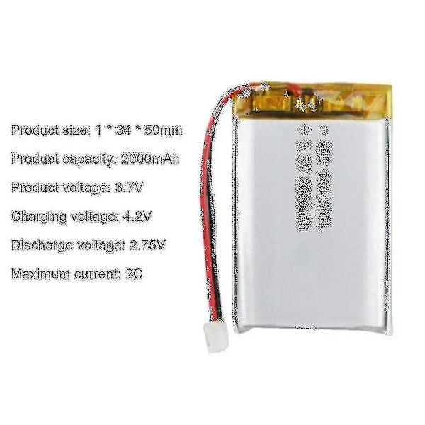 103450 3.7v 2000mah Lipo Polymer Lithium Genopladeligt Batteri