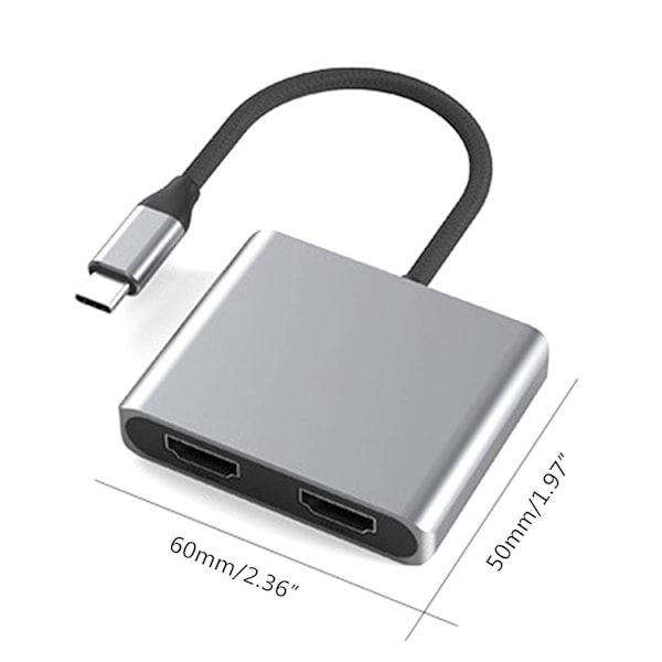 USB-C-hub till dubbla HDMI-kompatibla 4K 60Hz dubbla skärmar, expansionsdocka för typ C