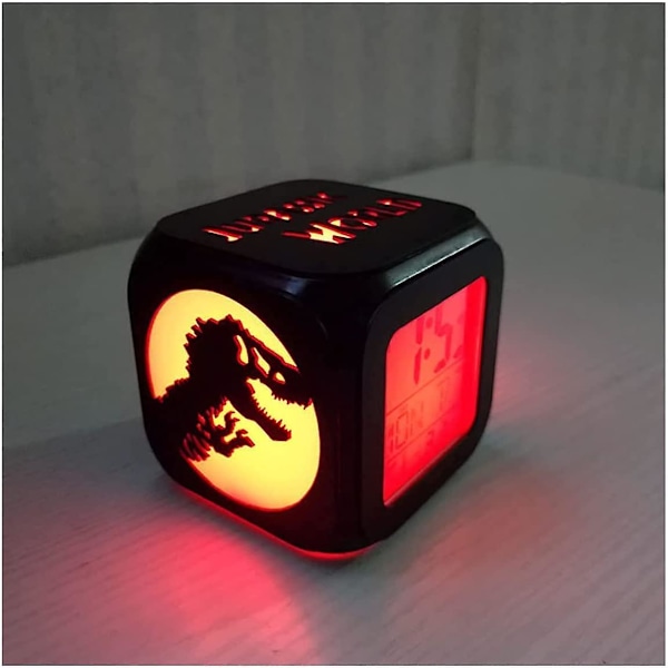 Jurassic Park Dinosaurie 3D Stereo Liten Väckarklocka Kreativ LED Nattlampa Elektronisk Klocka Sängbordsklocka Sovrum Atmosfärslampa - Med USB-strömkabel