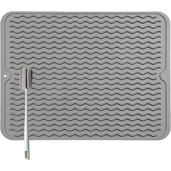 Large Sink Mat - Thick Sink Mat For Quick Drying, 30 X 40cm Drying Pad With Brush Sponge, Bpa Free, Foldable Sink Mat - Non-slip (grey)