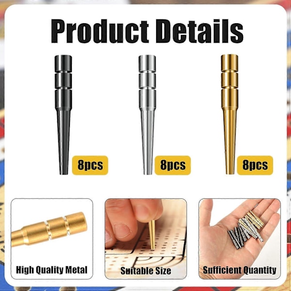 24 stk. Metal Cribbage Pins, Spidset Design Cribbage Bræt Pins Passer til 1/8 Tommer Hul 3 Farver Cribbage Pins Traditionelle Brætspil Tilbehør