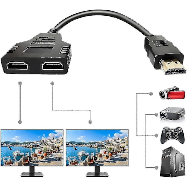 HDMI Splitter Adapter, 1080p HDMI Han til Dobbelt HDMI Hun (C)