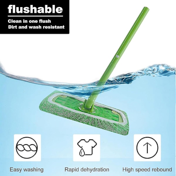 6 stk gjenbrukbare mikrofibermoppputer for Swiffer Sweeper Mop, tørre feiekluter og våte moppekluter for mopping av gulv