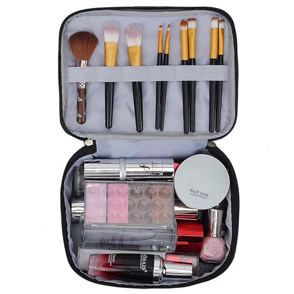 Makeup tasker Dobbeltlag Rejse Kosmetiktasker Makeup Organizer Toilettasker (Sort)